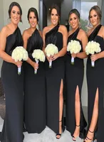 Mermaid Black New Bridesmaid Dresses One Shoulder Side Split Floor Length Summer Country Plus Size Maid of Honor Gowns Wedding Gue5594385