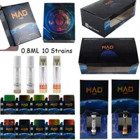 Mad Labs 0.8ml Gold White Carts Atomizers 10 Strains Available Round Flat Vape Cartridges Packaging Disposible 510 Thread Battery E Cigarettes