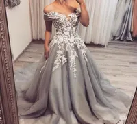 2020 nowe vintage srebrne szare sukienki ślubne z koronkowych aplikacji Tiulowy Linia suknie ślubne Siek