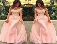 2019 Selling Blush Pink Long Prom Dresses Lace And Chiffon Floor Length Arabic Mermaid Evening Gown Abendkleider6739550