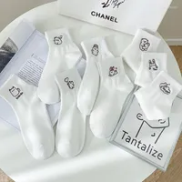 Women Socks Cartoon Embroidery White Fashion Cute High Quality Ankle Cotton Sock For Girls Calcetas Kawaii Harajuku
