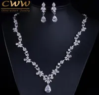 CWWZircons 2018 New Wedding Costume Accessories Cubic Zircon Crystal Bridal Earrings And Necklace Jewelry Sets For Brides T123 D188805569