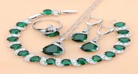 925 Silver Jewelry Sets Green CZ For Lover Earrings With Stone Turkish Decorations Drop9700487