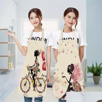 Aprons Cotton Linen Apron Women Diy Butterfly Ees Printed Pinafores Kitchen Chef Cooking Cartoon Lace Up Daidle Fashion Accessories Dhk4T