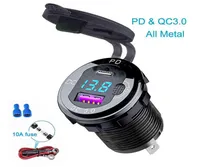 12V24V Metal Car Motorcycle USB Charger Socket Type C QC30 Quick Charge Waterproof with Voltmeter Switch for Car Motorcycle H220