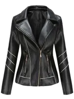 Women's Leather Faux Autumn Winter Black Jackets Women Long Sleeve Plus Size Zipper Basic Coat Turn-down Collar Motor Biker Jacket 221125