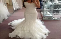 Beaded Lace Mermaid Wedding Dresses Vintage Sweethart Court Train Wedding Gown Ivory Tiered Tulle Corset Plus Size Bridal Gowns6149763