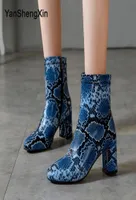 Shoes Woman Boots Red Blue Black Snake Inner Zip Ankle Boots High Heels Women Shoes Autumn Winter Boots Large Size Ladies2282878