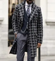 Plus Size Winter Men Windbreaker New Autumn Long Suit Houndstooth Jacket Fashion Printed Men Coat In Stock3064626