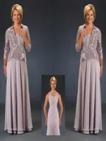 2020 Ursula Gelin elbiselerinin annesi ceket zemin uzunluğunda dantel aplike edilmiş şifon akşam elbisesi düğünler için 1472263