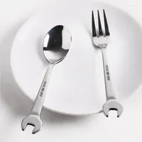 Dinnerware Sets Spanner Shape Soup Scoop Stainless Steel Dessert Mirror Polish Main Fork Creative Silver Steak 4pcs set