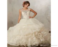 Champagne Quinceanera Dresses Ball Gowns Sweetheart Beaded Crystal Embroidery Sweet 16 Dress Vestidos De 15 Anos8041343