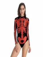 Costume a tema terror di Halloween Skeleton Red Skeleton Body per le donne maniche lunghe Horror Top Spandex Smart Party Club Lady GI1382694