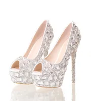 Handmade Silver Diamond Wedding Shoes Wedding Plataformas Plataformas Rhinestone Prom Party Shoes Super High Stonettos Bridal Shoes7644490