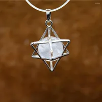 Pendant Necklaces Fashion Women Jewelry Natural Stone Opal Clear Crystal Quartz Three-Dimensional Merkaba Six Star Energy Necklace
