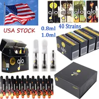 Stock in USA Glo Vape Cartridges Atomizers 40 Strains Empty Cartridge 0.8ml 1ml Oil Dab Pen Wax Vaporizers E Cigarette Carts Starter Kits