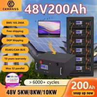 LiFePO4 48V 200AH Battery Pack 51.2V 10KW Lithium Battery 6000 Cycles Max 32 Parallel RS485 CAN For Solar Grid Inverter