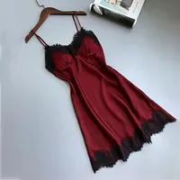 Women Sleepwear Sleeveless Strap Nightwear Lace Trim Satin Seksi Bayan Gecelikler Nuisette Femme De Nuit Koszula Nocna #A2282m