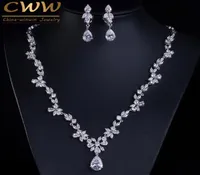 CWWZircons 2018 New Wedding Costume Accessories Cubic Zircon Crystal Bridal Earrings And Necklace Jewelry Sets For Brides T123 D186020009