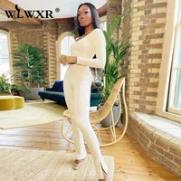 Women's Two Piece Pants WLWXR Autumn Winter 2 Sets Tracksuit Womens Outfits Long Sleeve Crop Top And Suits Ladies Matching