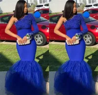 Sexy Royal Blue South African Prom Dresmaid Dresses 2020 Mermaid One Shoulto con mangas largas Lace CARATE Evening formal Pagean3678190
