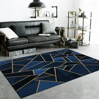 Carpets Luxury Dark Blue Black Carpet Golden Line Geometric Living Room Sofa Area Rugs Tapete Crystal Non-Slip Bedroom Kitchen Floor Mat