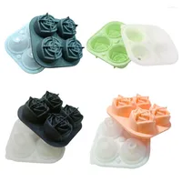 Baking Moulds Rose Silicone Ice Tray Flower Shape Cube Maker Anti-leakage 4 Grids Reusable Mold For Bar Wholesale