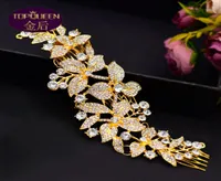 Gold Double End Inserting Comb Diamond Tiara Barroce Crystal Bridalwear Crown Rhinestone com Jewelry Hair Accessorie4173228