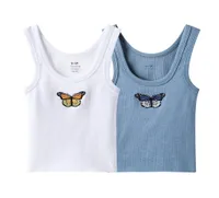 Sweet Soft Cotton Camisole Butterfly Embroidery White Vest Tops Women Whort Summer Sling Outerwear Highwaist Female Chic 2105219684849