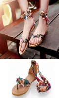 2019 Women Sandals Flower Print Air Mesh Ribbon Summer Shoes Woman Flat Footwear Ankle Strap Bohemia Sandals Big Size 34439914880