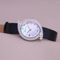 Wristwatches Davena Small Mother-of-pearl Luxury Lady Women's Watch Rhinestone Crystal Fashion Hours Bracelet Real Leather Girl Birthday