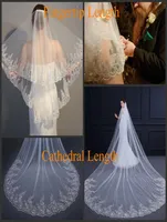 Cheap 2 Tier Bridal Wedding Veil with Comb Lace Applique Sequin Edge WhiteIvory Hair Accessories Wedding Veil for Brides Two Laye9739078