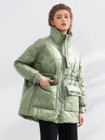 여자 다운 파카 aachae 순수한 겨울 가벼운 재킷 여자 두꺼운 따뜻한 배트 윙 긴 소매 느슨한 doudoune 포켓 울트라 가벼운 오리 221125