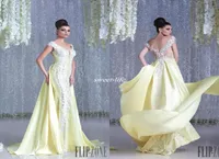 New Design Hanna Toumajean Lace Mermaid Evening Dresses Overskirt Backless V Neck Appliques 2019 Arabic Prom Gowns Long Celebrity 7723160