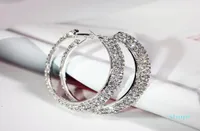 Women039s Large Big Dangle Earrings Shiny Double Row Diamonds Silver Color Circle Hoop Earrings Bridal Jewellery3260188