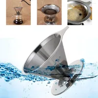 Coffee Filters Reusable Double Layer Filter Holder 304 Stainless Steel Cone Pour Over Espresso Tea Dripper Mesh Strainer Basket Supplies