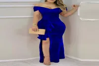 Royal Blue Velour Mermaid Boutique Robes de soir￩e Forme Sexy Coueur Cou Nou High Side Slit Drap￩e moderne 2022 Longtes robes de bal 8173972