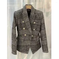 Women's Suits Winter 10.19 2022 Autumn Fashion Slim Houndstooth Plaid Wool Double Breasted Blazer Coat Women