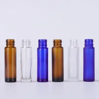 Plastic Woonde Grain Cap 10ml Clear Amber Blue Frosted Glass Roll On Bottles with Metal Roller