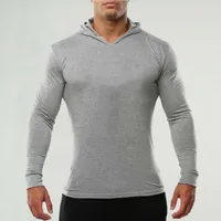 Men's T Shirts Mens Bodybuilding Long Sleeve Shirt Hooded Man Sportswear Cotton Slim Fit Gym T-Shirt Male Workout Jogger Fitness Clothing