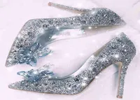 2021 les plus récentes chaussures Cendrillon en régime haut talons hauts femmes pompes pointues femme cristal de fête de mariage chaussures de mariage 5cm7cm9cm W2203076975478