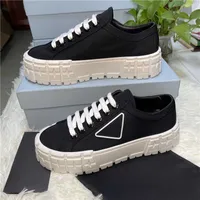 Casual shoes luxury brand shoe Double Wheel thick-soled nylon gabardine sneakers 5cm rubber sole size 35-41 Prads K34D