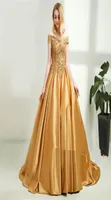 Elegant Evening Formal Dresses 2018 New Gold Satin Ball Gown Prom Dresses Custom Robes de Demoiselle D039Honneur Sweep Train RO8033102