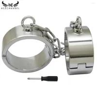Bangle Height 40mm Brushed Silver Stainless Steel Wrist Ankle Cuffs Lockable Chain Slave Bracelets Jewelry