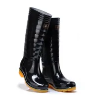 Men Fashion Rain Boots Thin section Black Chains Waterproof Welly Plaid KneeHigh Rainboots 2016 New Fashion Design Tall 2369005
