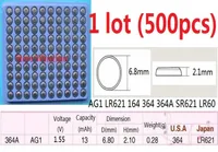 500pcs 1 Los AG1 LR621 164 364 364A SR621 LR60 155V Alkaline Batterie Batterie Batterien Tablett 3090249