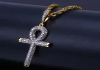 Hip Hop egiziano Ankh Key Cross Cipndant Necklace ghiacciato in argento in argento in argento Plaved zircone Pendant Necklace4500403