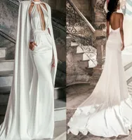 Elegant New Fashion Mermaid Wedding Dresses 2022 With Wrap High Quality Satin Halter Sweep Train Garden Custom Made Bridal Gowns8185825
