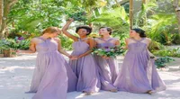 2020 Lavender Summer Beach Boho Long Bridesmaid Dresses VNeck Ruffles A Line Chiffon Cheap Maid of Honor Wedding Guest Party Wear5799992