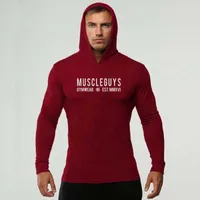 Men's T Shirts Brand Bodybuilding T-shirt Hooded Men Gym Sweatshirts Long Sleeve Cotton Sportswear Fitness Clothing Muscle Tee Shirt